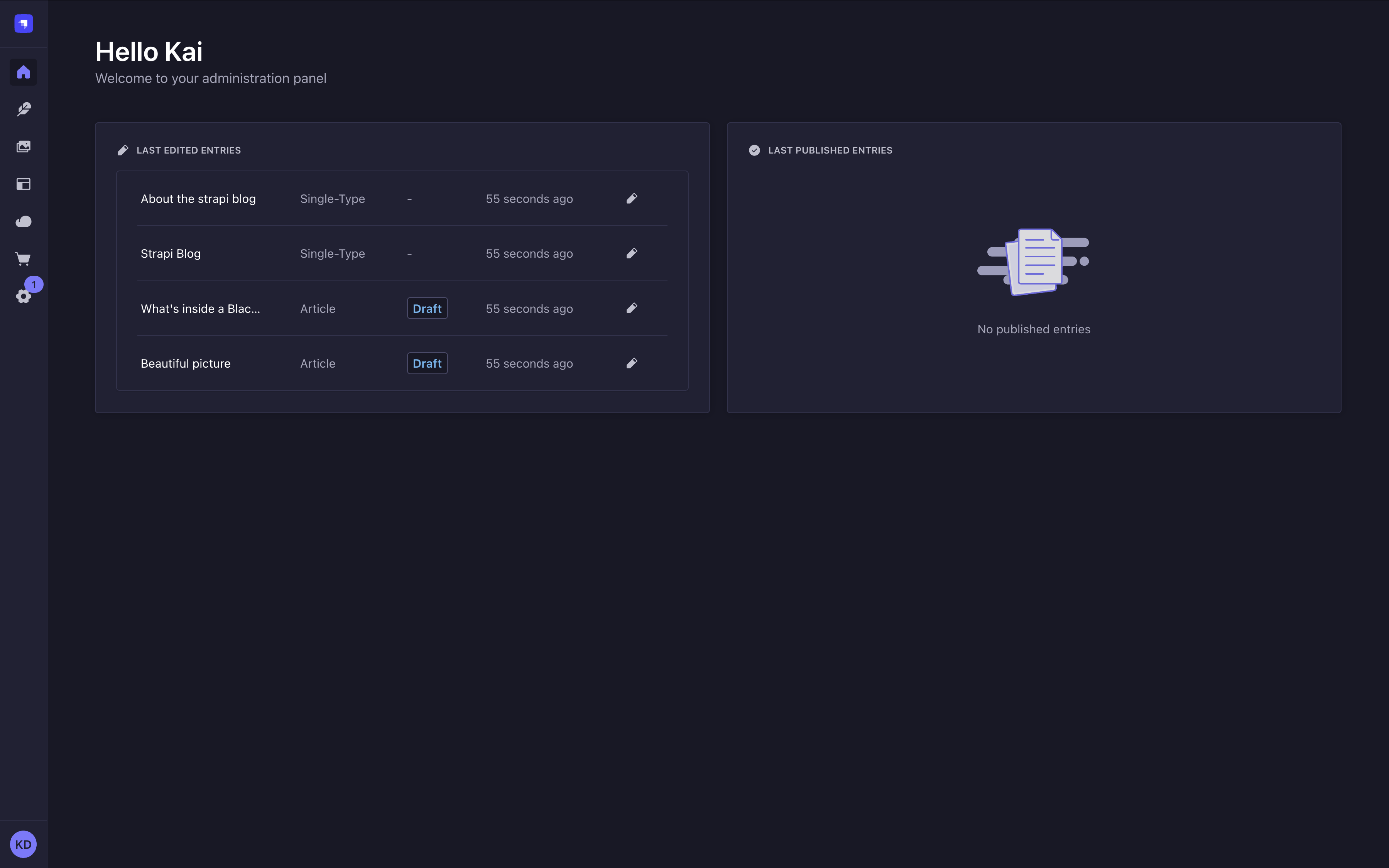 Homepage with default widgets